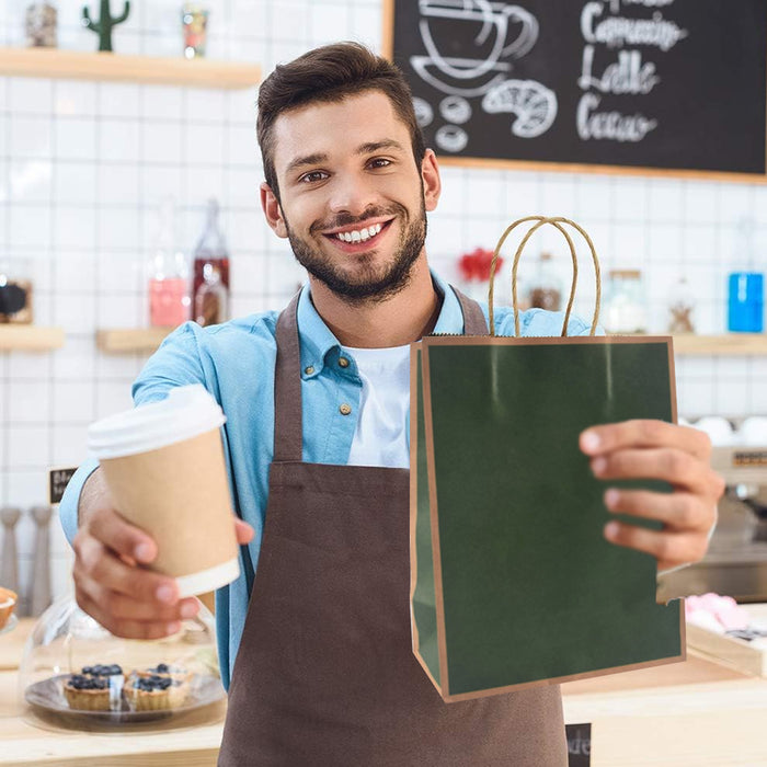 50 Pcs Kraft Paper Bags Reinforced Handles 4 Sizes 6 Colours Shopping Gift Bags