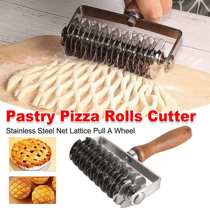 Pastry Lattice Roller Cutter Stainless Steel Wood Handle 19.5cm