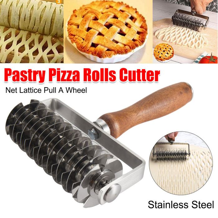 Pastry Lattice Roller Cutter Stainless Steel Wood Handle 19.5cm
