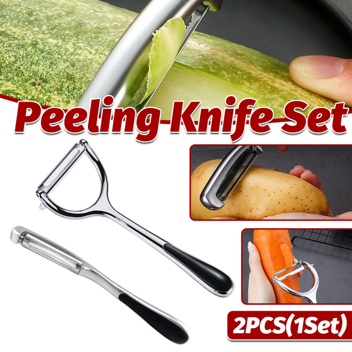 2 Pcs Stainless Steel Peeler Set with Serrated Blades