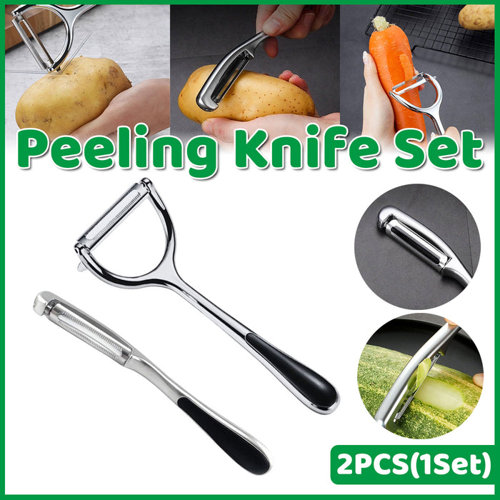 2 Pcs Stainless Steel Peeler Set with Serrated Blades
