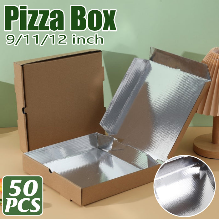 50 Pcs Cardboard Pizza Boxes with Aluminium Foil Lining for Heat Retention