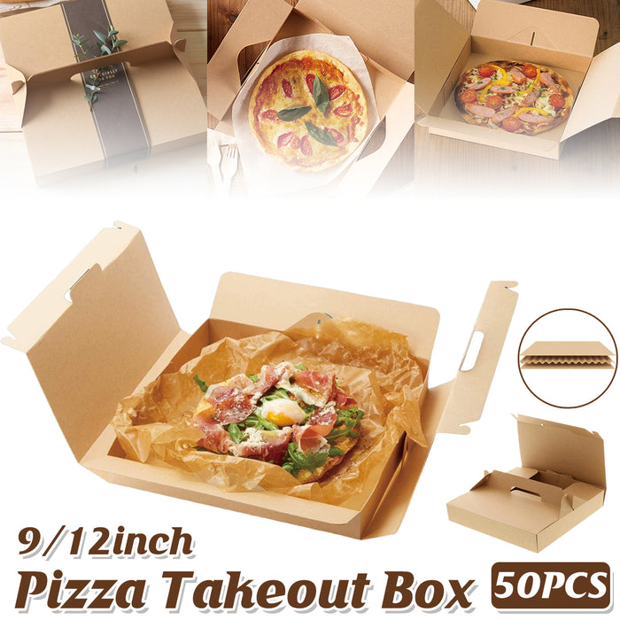 50pcs Degradable Kraft Paper Pizza Boxes – 9/12 Inch