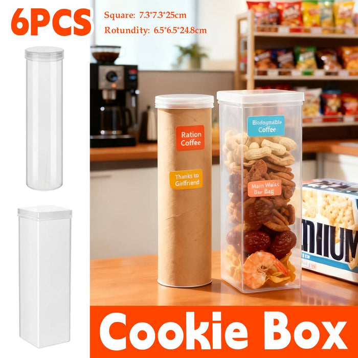 6 Pcs Transparent Airtight Cookie Snack Storage Jars Square or Round