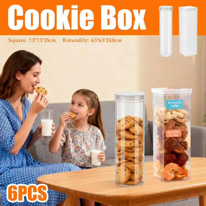 6 Pcs Transparent Airtight Cookie Snack Storage Jars Square or Round