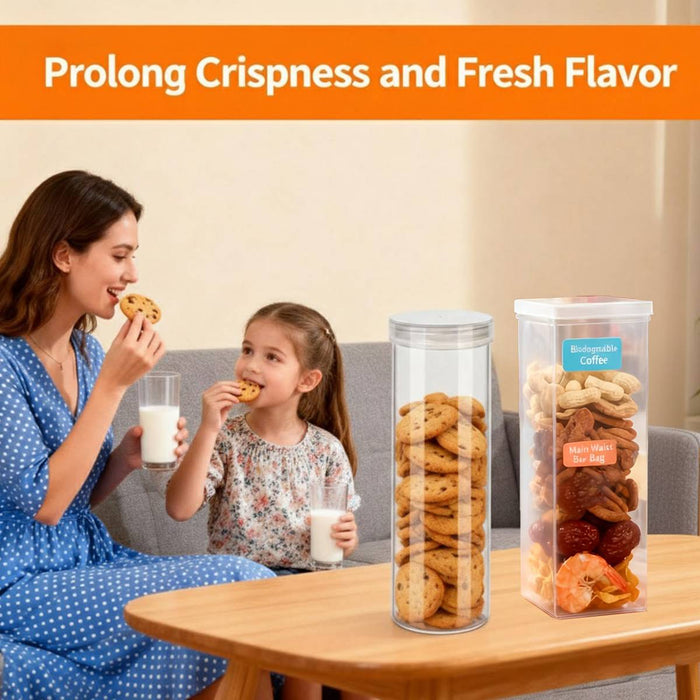 6 Pcs Transparent Airtight Cookie Snack Storage Jars Square or Round