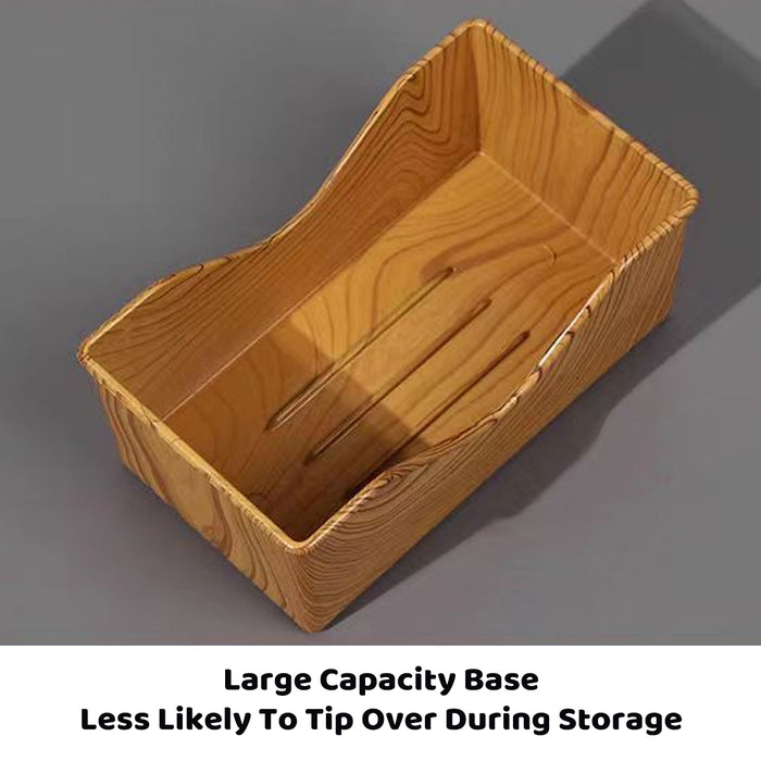 1 Set Wood Grain Plastic Storage Tray With Rounded Corners