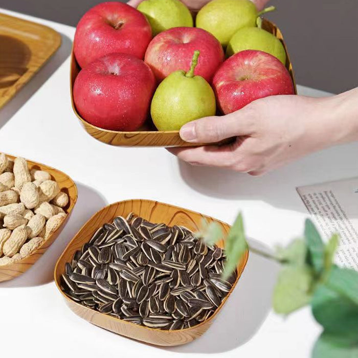 1 Set Wood Grain Plastic Storage Tray With Rounded Corners