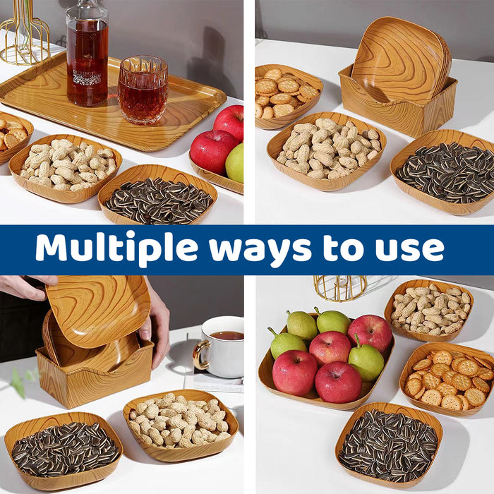 1 Set Wood Grain Plastic Storage Tray With Rounded Corners