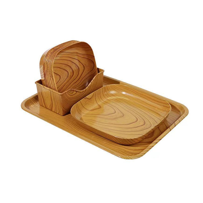 1 Set Wood Grain Plastic Storage Tray With Rounded Corners