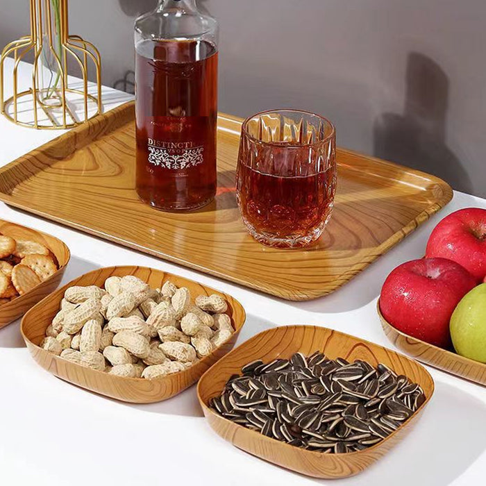 1 Set Wood Grain Plastic Storage Tray With Rounded Corners