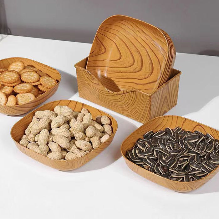 1 Set Wood Grain Plastic Storage Tray With Rounded Corners