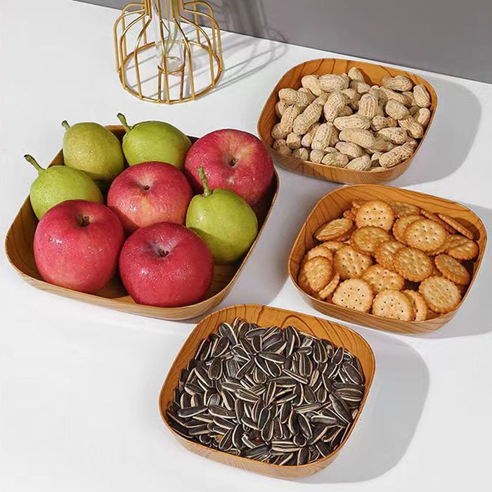 1 Set Wood Grain Plastic Storage Tray With Rounded Corners