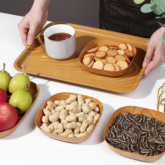 1 Set Wood Grain Plastic Storage Tray With Rounded Corners