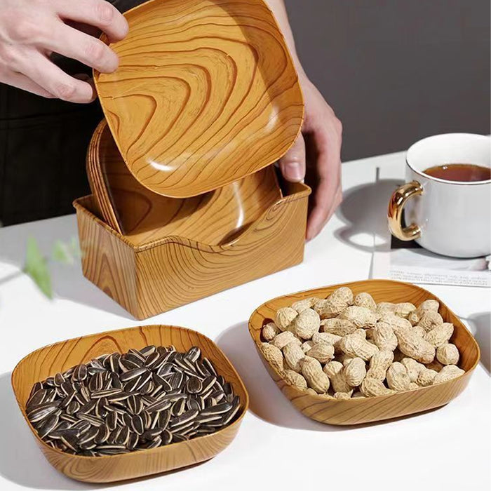 1 Set Wood Grain Plastic Storage Tray With Rounded Corners