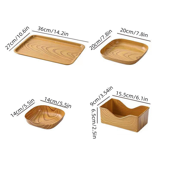 1 Set Wood Grain Plastic Storage Tray With Rounded Corners