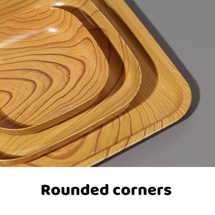 1 Set Wood Grain Plastic Storage Tray With Rounded Corners