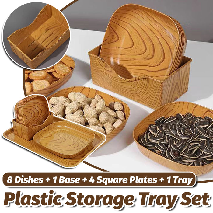 1 Set Wood Grain Plastic Storage Tray With Rounded Corners