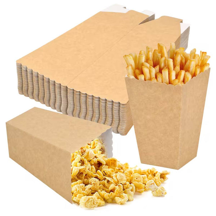 50 Pcs Food-Grade Kraft Paper Popcorn Boxes for Cinema and Party Snacks