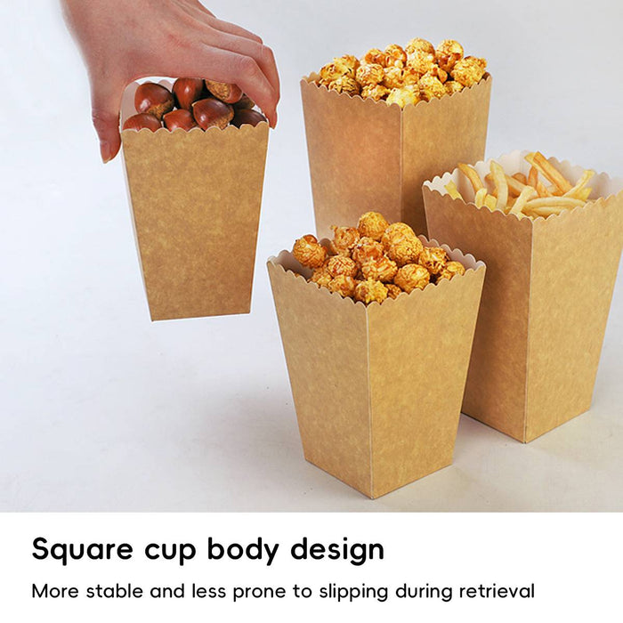 50 Pcs Food-Grade Kraft Paper Popcorn Boxes for Cinema and Party Snacks
