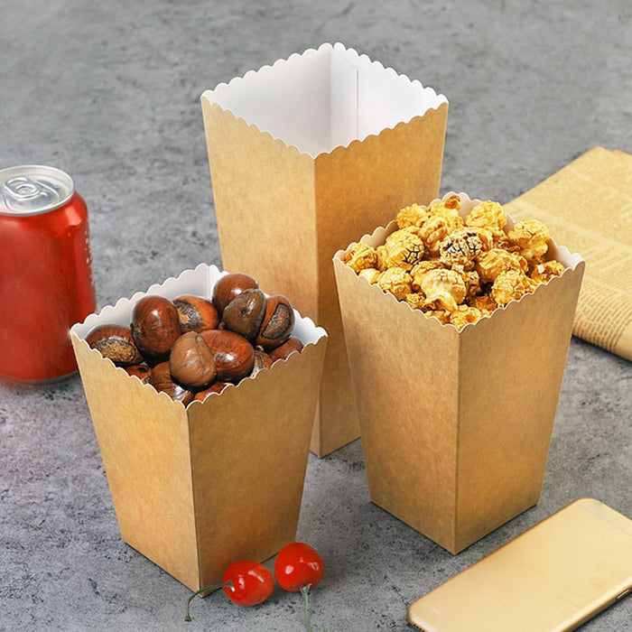 50 Pcs Food-Grade Kraft Paper Popcorn Boxes for Cinema and Party Snacks