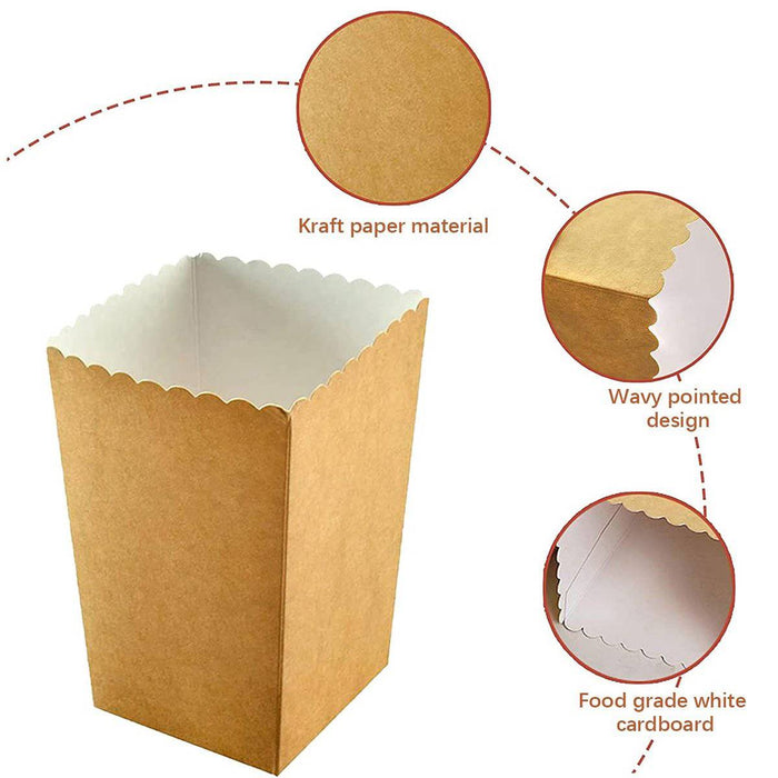 50 Pcs Food-Grade Kraft Paper Popcorn Boxes for Cinema and Party Snacks