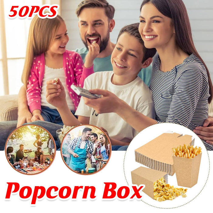 50 Pcs Food-Grade Kraft Paper Popcorn Boxes for Cinema and Party Snacks