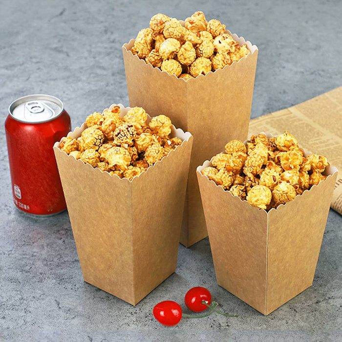 50 Pcs Food-Grade Kraft Paper Popcorn Boxes for Cinema and Party Snacks