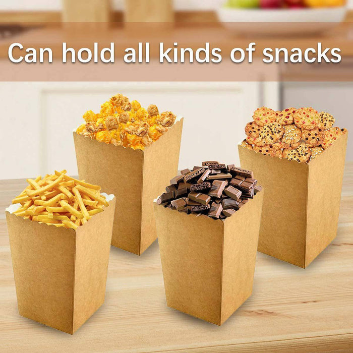 50 Pcs Food-Grade Kraft Paper Popcorn Boxes for Cinema and Party Snacks