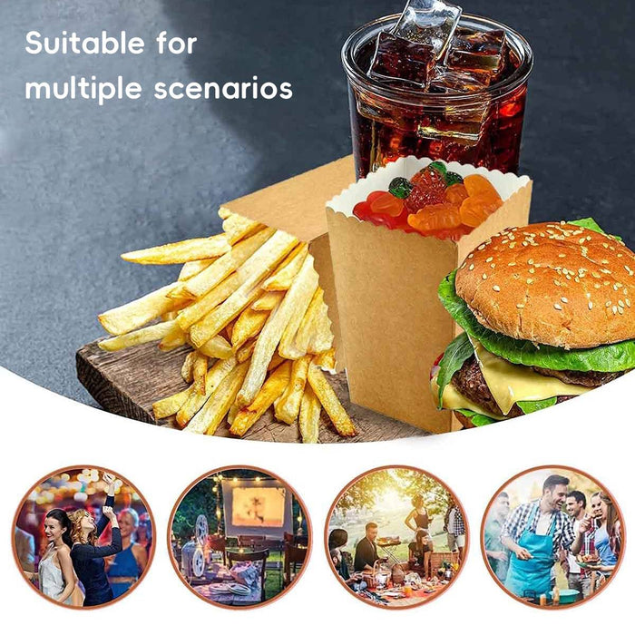 50 Pcs Food-Grade Kraft Paper Popcorn Boxes for Cinema and Party Snacks