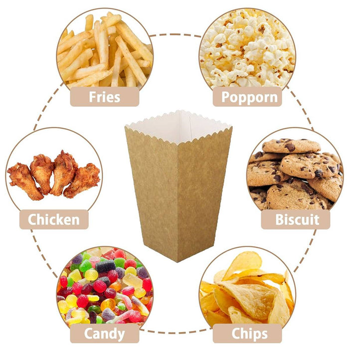 50 Pcs Food-Grade Kraft Paper Popcorn Boxes for Cinema and Party Snacks