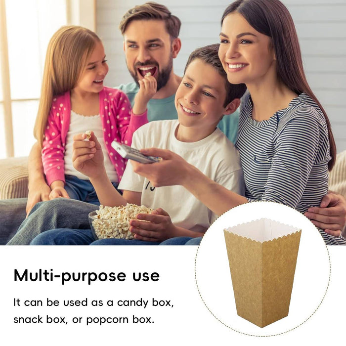50 Pcs Food-Grade Kraft Paper Popcorn Boxes for Cinema and Party Snacks