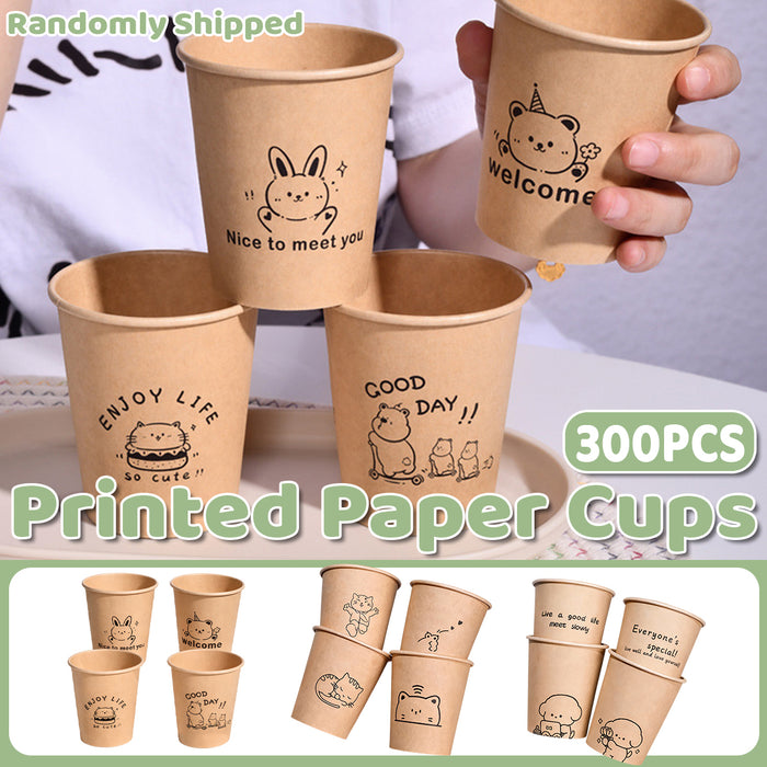 300 Pcs Kraft Paper Cups 250ml Leak Resistant Animal Print
