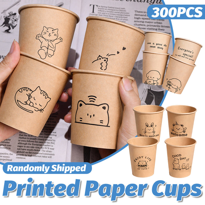 300 Pcs Kraft Paper Cups 250ml Leak Resistant Animal Print