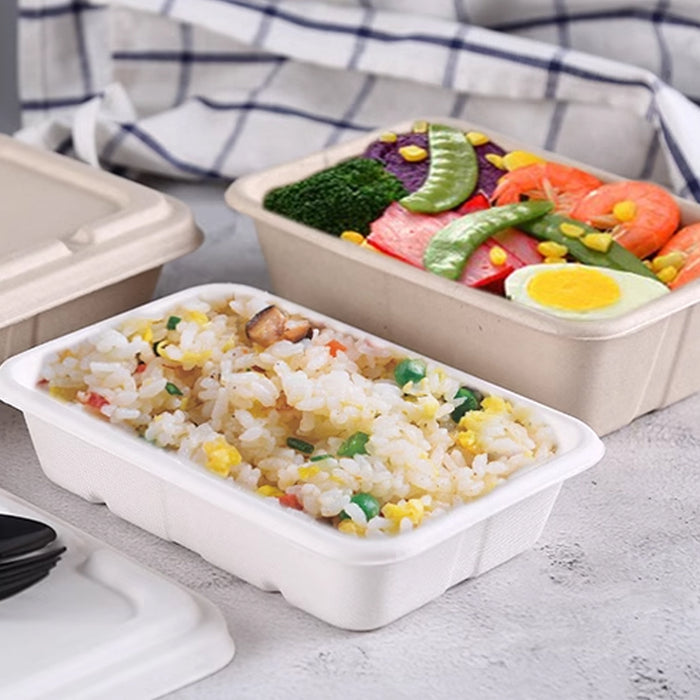 50 Pcs Square Biodegradable Pulp Lunch Boxes Leak-Proof Microwave Freezer Safe 650-950 ml