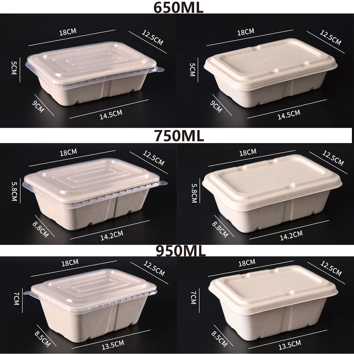 50 Pcs Square Biodegradable Pulp Lunch Boxes Leak-Proof Microwave Freezer Safe 650-950 ml