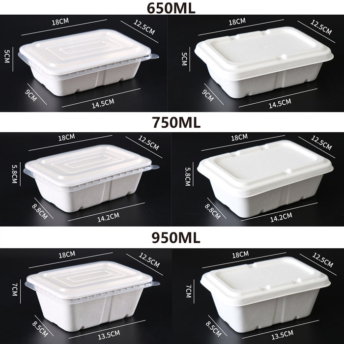 50 Pcs Square Biodegradable Pulp Lunch Boxes Leak-Proof Microwave Freezer Safe 650-950 ml