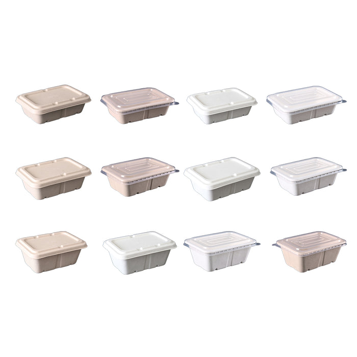 50 Pcs Square Biodegradable Pulp Lunch Boxes Leak-Proof Microwave Freezer Safe 650-950 ml