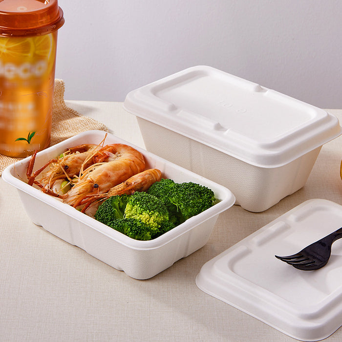 50 Pcs Square Biodegradable Pulp Lunch Boxes Leak-Proof Microwave Freezer Safe 650-950 ml