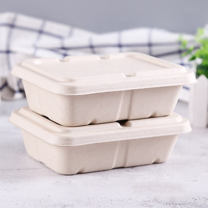 50 Pcs Square Biodegradable Pulp Lunch Boxes Leak-Proof Microwave Freezer Safe 650-950 ml