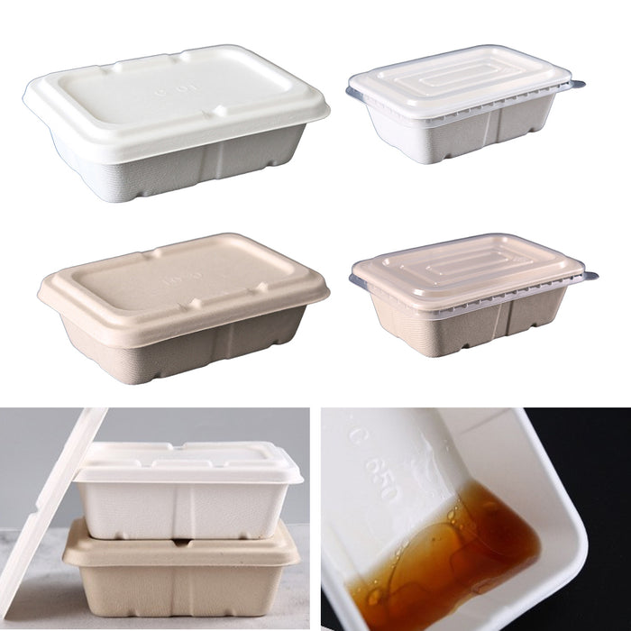 50 Pcs Square Biodegradable Pulp Lunch Boxes Leak-Proof Microwave Freezer Safe 650-950 ml