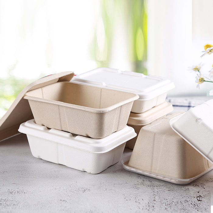 50 Pcs Square Biodegradable Pulp Lunch Boxes Leak-Proof Microwave Freezer Safe 650-950 ml