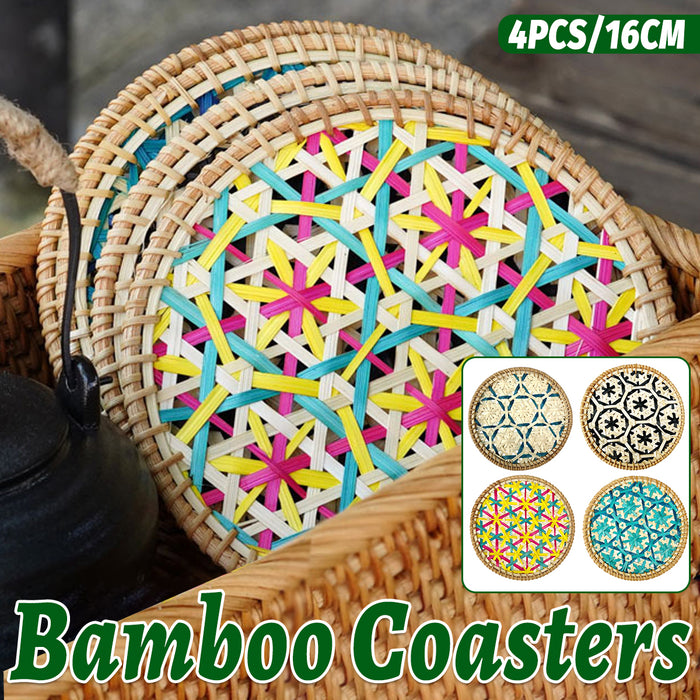 4 Pcs Bamboo Woven Cup Mats Heat Insulation 16 cm