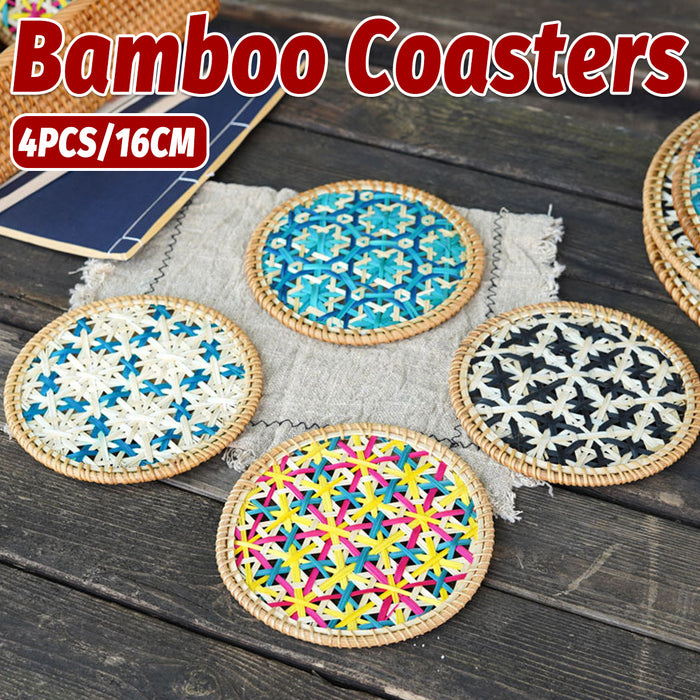 4 Pcs Bamboo Woven Cup Mats Heat Insulation 16 cm