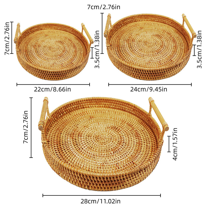 Rattan Woven Snack Basket Round With Handles