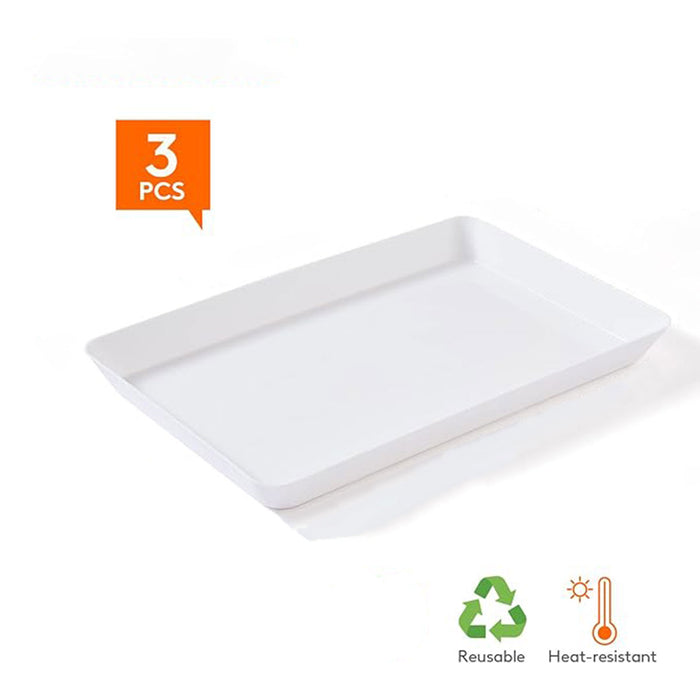 3 Pcs Rectangular White Plastic Deli Display Tray 34.8 x 24 cm