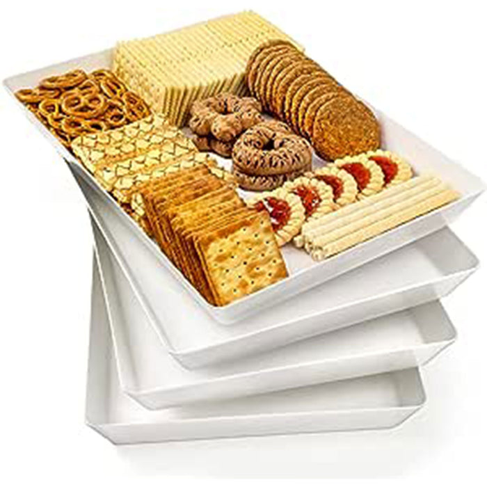 3 Pcs Rectangular White Plastic Deli Display Tray 34.8 x 24 cm