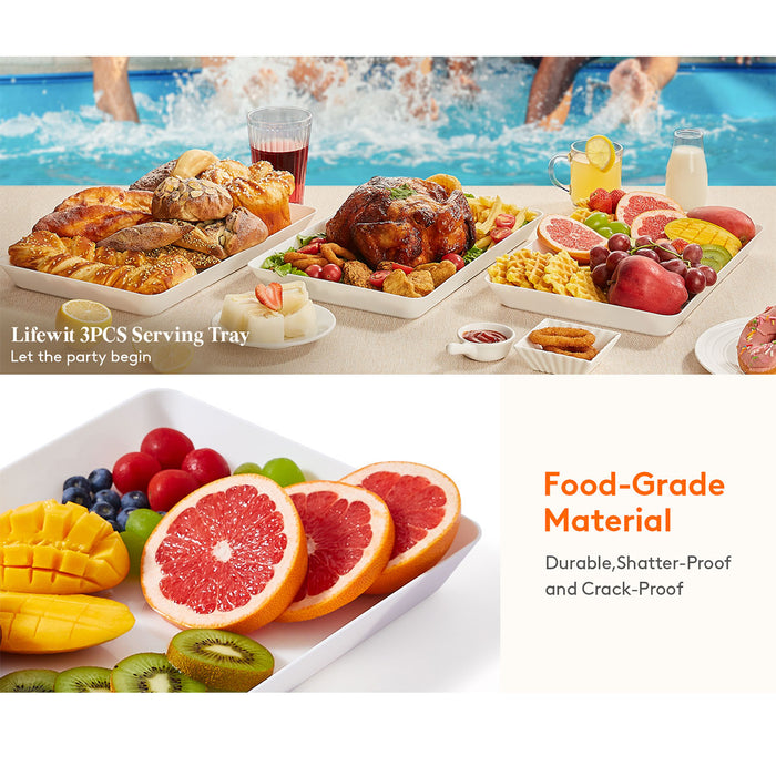 3 Pcs Rectangular White Plastic Deli Display Tray 34.8 x 24 cm