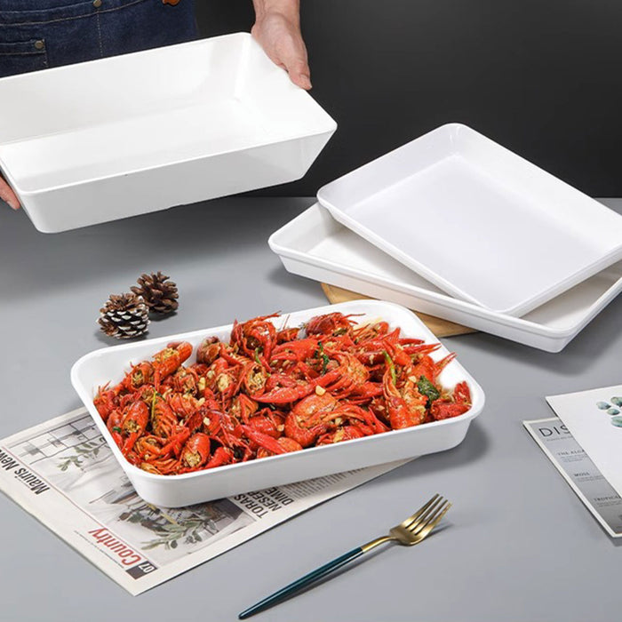 3 Pcs Rectangular White Plastic Deli Display Tray 34.8 x 24 cm