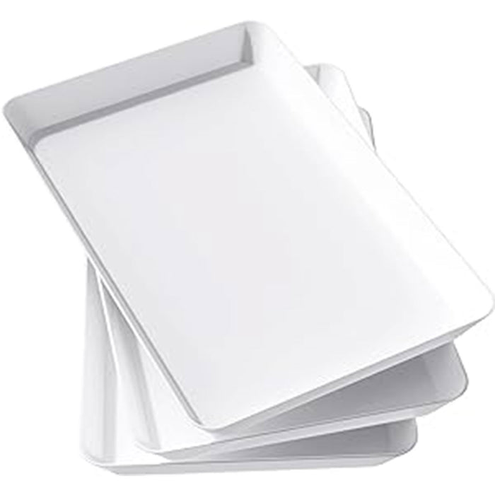 3 Pcs Rectangular White Plastic Deli Display Tray 34.8 x 24 cm